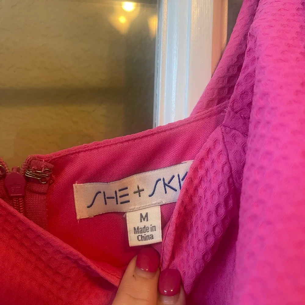 She + Sky Vibrant Pink Ruffle Mini Dress - Picture 2 of 3